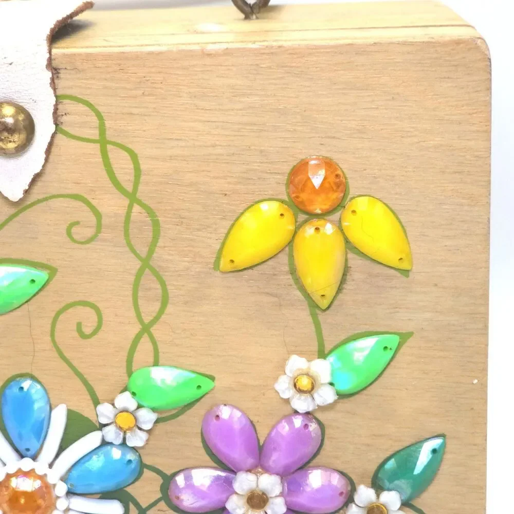 Vintage Enid Collins Flower Basket Jeweled Wood Box Bag Purse 1969